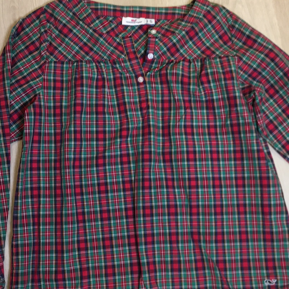 Vineyard Vines Plaid Girl’s XL 16 Shirt Christmas Plaid Red & Green Holidays - Picture 3 of 5